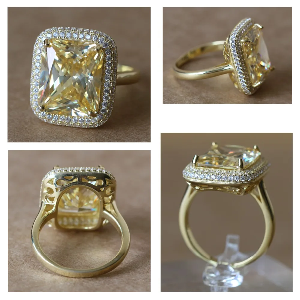 Роскошное однотонное серебряное кольцо с желтым цирконием in18k золотого цвета с кристаллами цирконием moissanite Золотое обручальное кольцо для влюбленных пар