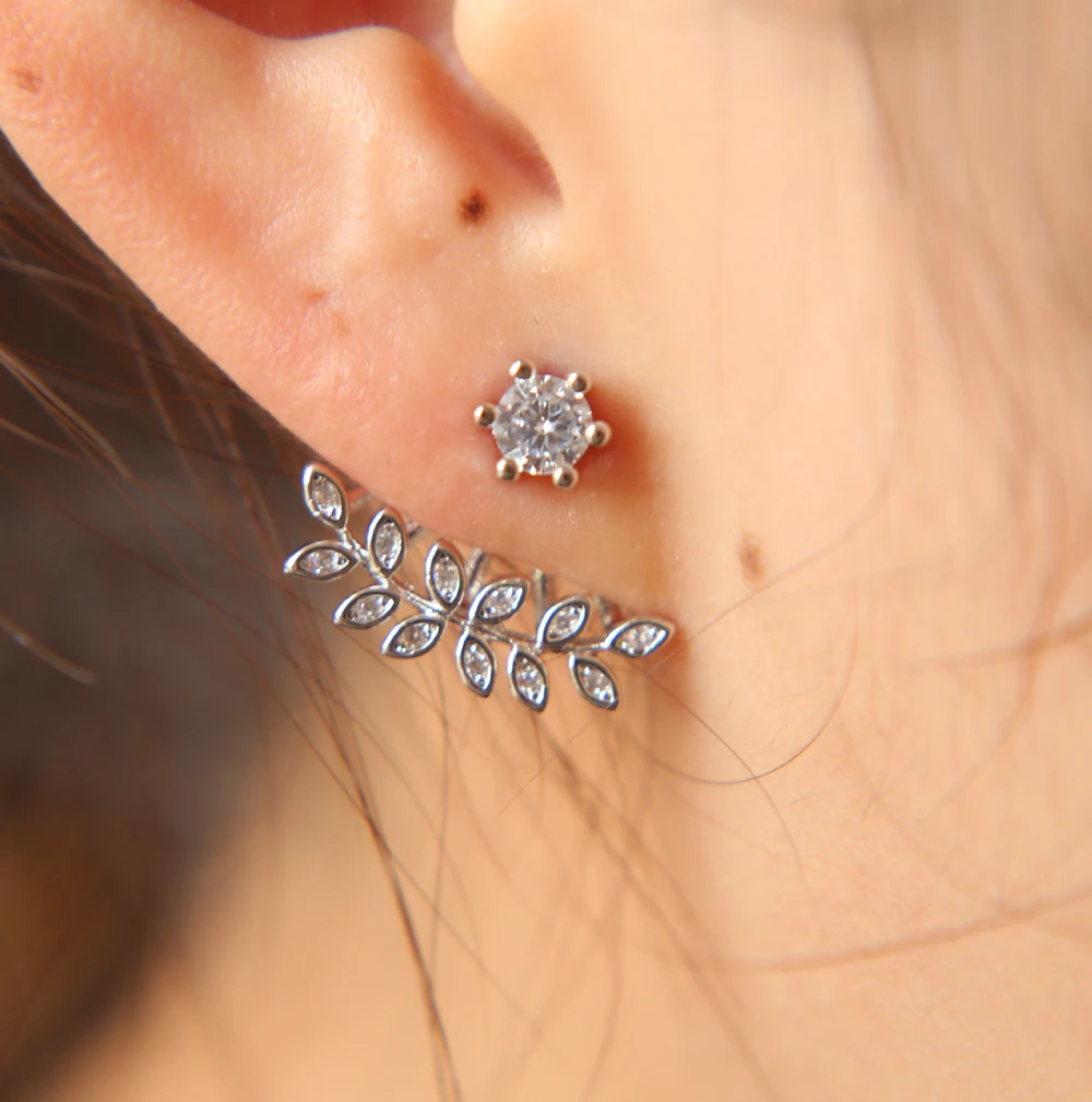 

2018 promtion nice earring jacket prong crown CZ spring leaves cz leaf delicate factory wholesale fashion earring with zirconia