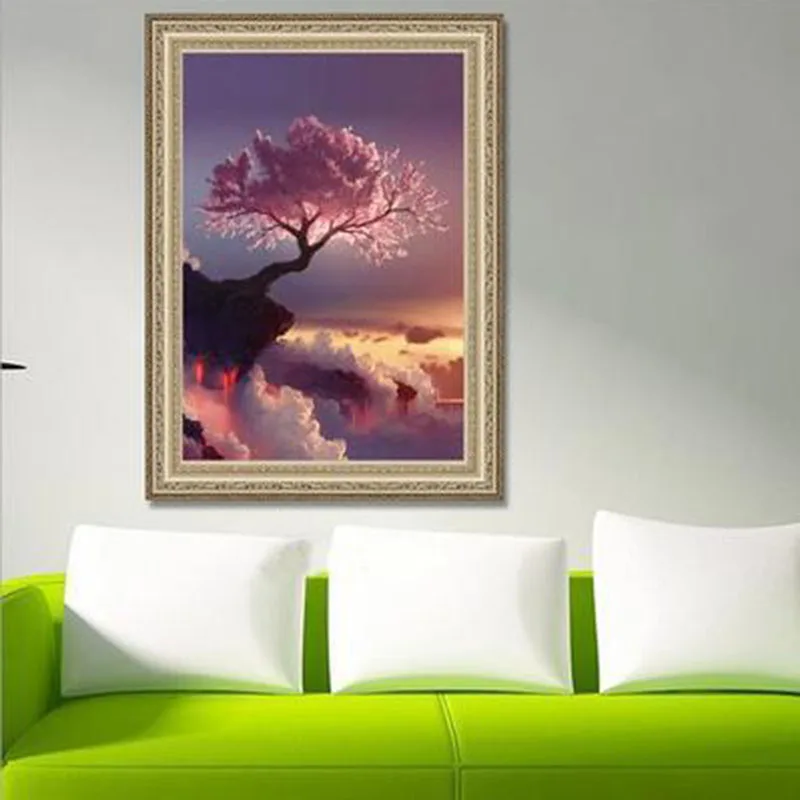 New 5D DIY Not Full Diamond Painting Round Drill Sakura tree on volcanic cliff Embroidery Cross Stitch gift Home Decor Gift (5)