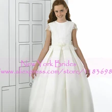 Новое поступление расклешенное, длиной до пола Кепки рукава бальное платье милое для девочек в цветочек платья с поясами изготовленный на заказ Белый Королевский голубой для выпускного бала