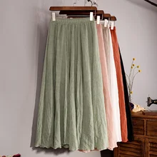 Летние Винтаж в богемном стиле из хлопка и льна женские плиссированные юбки Мори в стиле «Бохо» для маленьких девочек; длинные пляжные макси Вечерние свободные расклешенные Юбка Faldas Saia