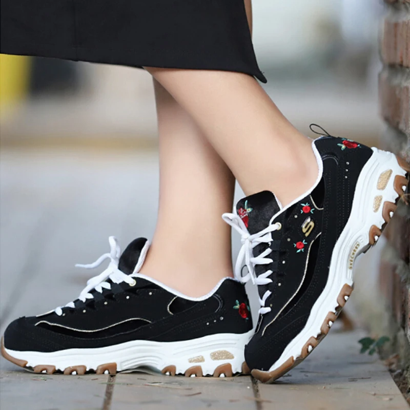 Descriptivo Lamer Calvo Zapatos Skechers de mujer para correr, zapatos cómodos de 2019 grados,  zapatos informales transpirables para mujer, zapatos de suela gruesa 13084-BKW  - AliExpress