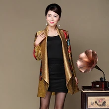2017 New Fashion Spring Autumn Middle Aged Women Elegant printing Coat Shawl Pleated Mother Clothing Plus Size XL-3XL A244
