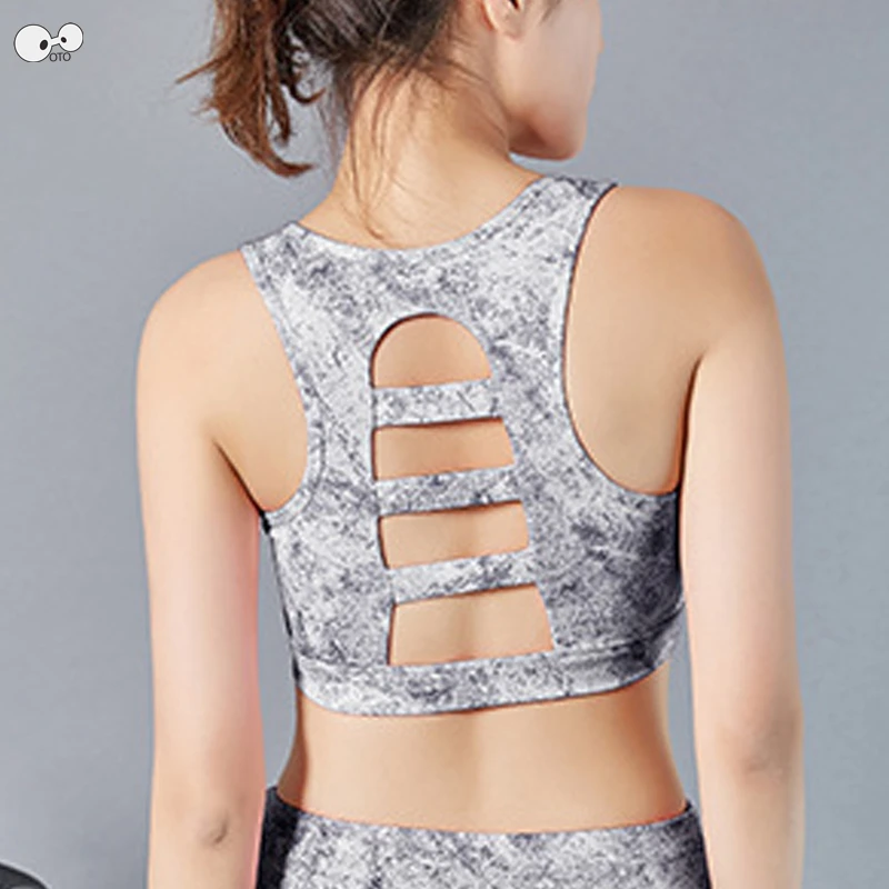 

Running Jogging Underwear Women Sports Bra High Impact Floral Printed Hollow Out Back Yoga Bras Padded Outdoor Fitness Crop Tops