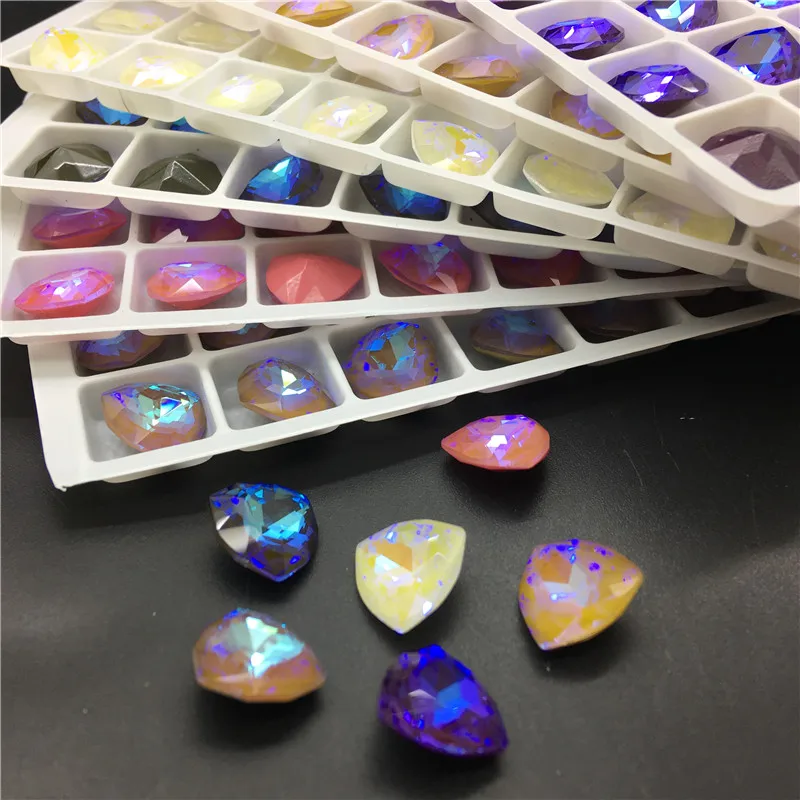

TopStone K9 Mocha AB 12mm Fat Triangle Glass Crystal Fancy Stone Pointback Rhinestone Multi Colors Mixed