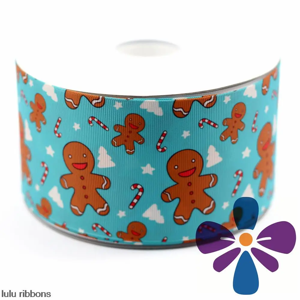 

3" 75mm Christmas Gingerbread Printed Grosgrain Ribbon DIY Handmade Holiday Ribbon Hair Bow Ribbon 50 Yards MD160701-22-4878