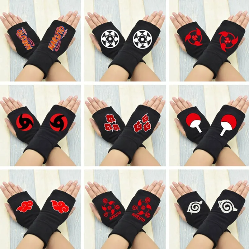

2019 Fashion Fingerless Gloves 11 Styles Anime Naruto Sharingan Half Finger Knit Warm Cotton Gloves Uchiha Sasuke