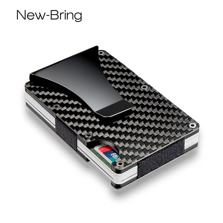 NewBring 100% настоящий углеродное волокно мини держатель кредитных карт ID с RFID Анти