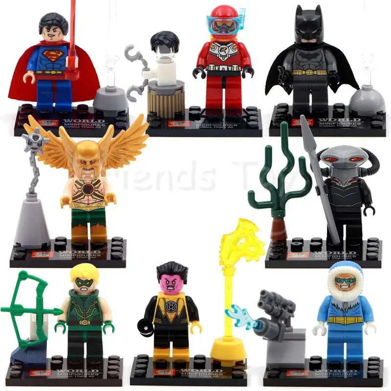 

8pcs Captain Cold Superman Batman Blackagar Hawkman Arrow Sinestrol Figures Toy Legoings