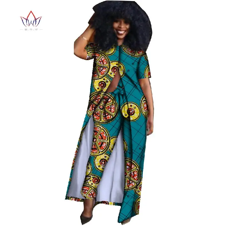 Летняя африканская одежда Дашики из 2 предметов, штаны и топ, африканская одежда с принтом, Bazin, большие размеры 6xl, африканские наряды WY610 - Цвет: 27
