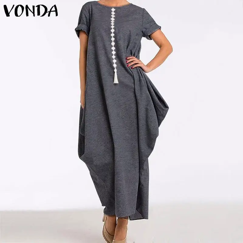 

Bohemian Long Dress VONDA Summer Women 2019 Sexy O Neck Short Sleeve Dresses Casual Beach Party Sundress Maternity Vestidos