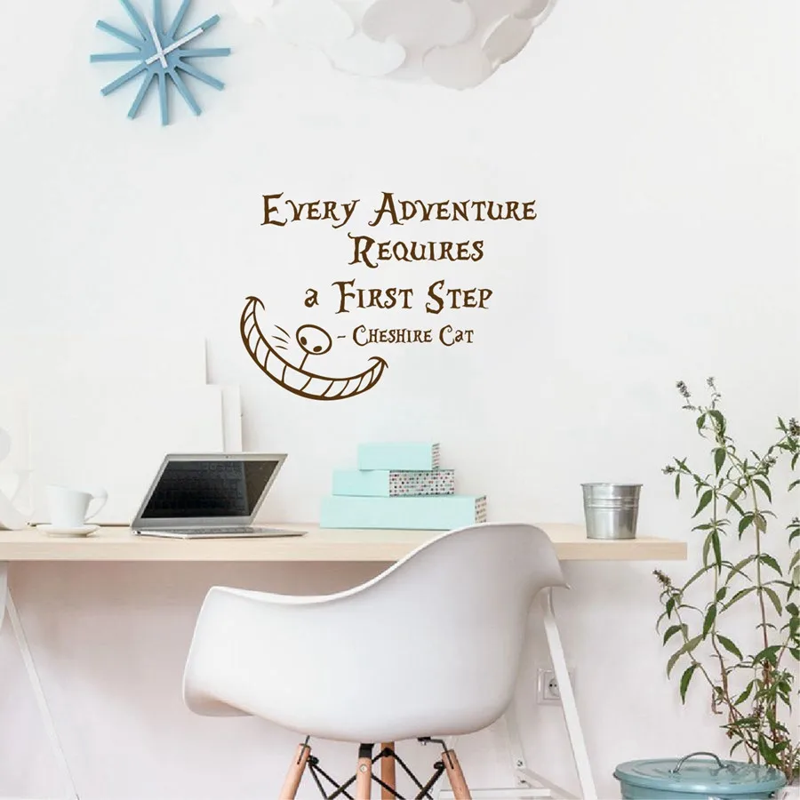 不思議の国のアリス引用猫 すべての冒険必要最初のステップビニールの壁家の装飾 Alice In Wonderland Wall Vinyl Wall Decalswall Decals Aliexpress