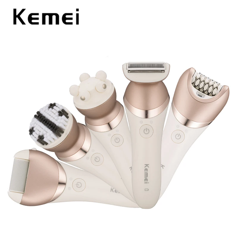 Kemei Аккумуляторная 5 в 1 электробритва волос триммер электрическая бритва Леди станок для бритья Уход Комплект массажер для лица очищающий