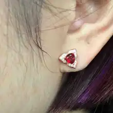 Природный гранат Серьги-гвоздики s925 серебро натуральный рубин серьги для женщин вечерние тонкие геометрические серьги ювелирных изделий