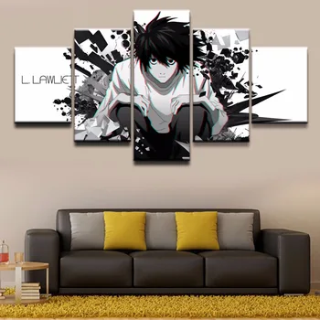 

5 Pieces Modular Pictures Anime Death Note L Wall Art Decor Painting Home Decor For Boys Room Poster Artwork