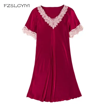 

FZSLCYIYI Nightgown For Women Embroidery Short Sleeve Summer Dress Sexy Mini Night Dress Sleepwear Casual Home Clothes Nighty