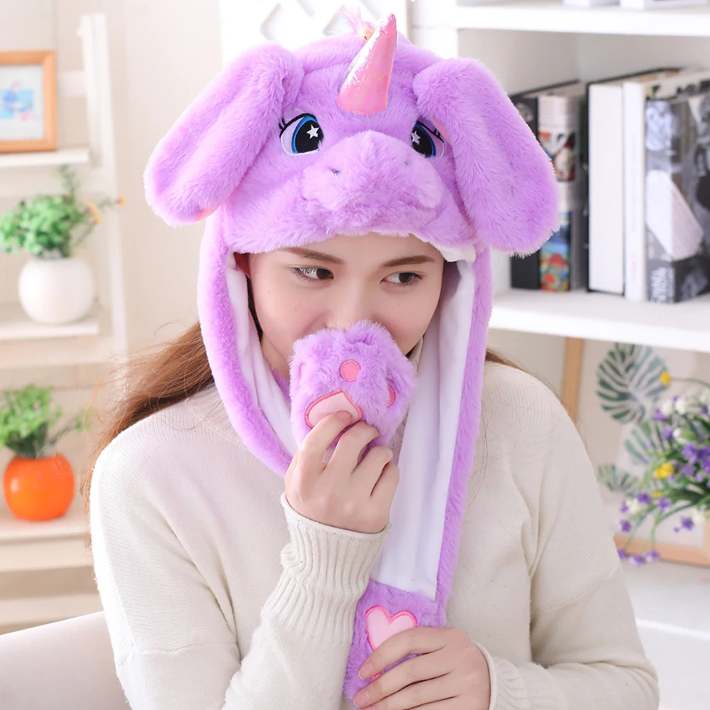 

Funny Plush Moving Ears Hat Hand Pinching Ear To Move Vertical Ears Cap