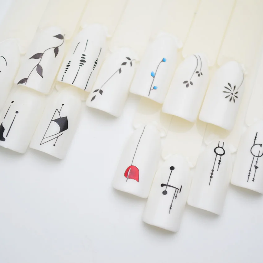 Смешанные геометрические наклейки для ногтей переводные наклейки с цветами Слайдеры для дизайна ногтей украшения маникюрные обертывания инструменты ZJT3031