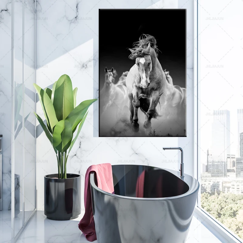 Black And White Color Horses Wall Art Canvas Abstract Animals Paintings On The Modern Horse Posters For Living Room Cuadros | Дом и сад
