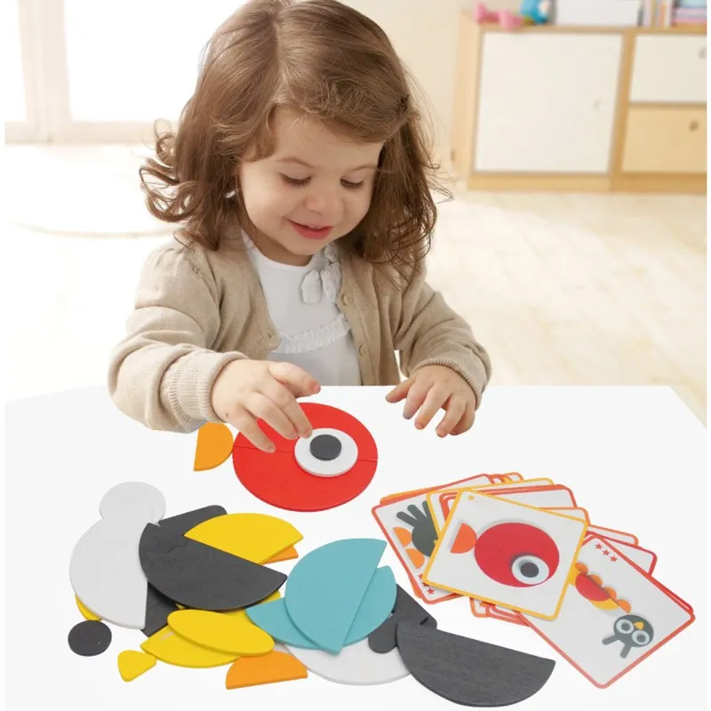

Cartoon Animals Cards Wood Puzzle Box Wooden Cognition Puzzles Early Education Learning Toys oyuncak Games for Kids Children