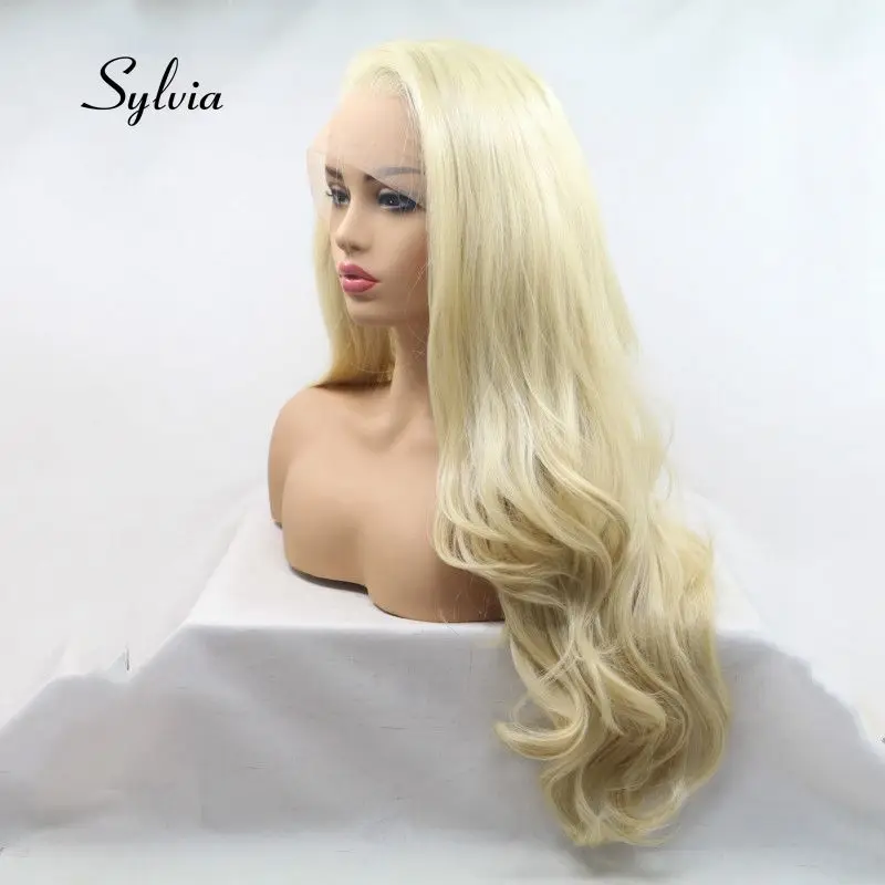 Sylvia полный кружевной синтетический парик блондинка смешанный парик термостойкие волокна волос для женщин ручной работы натуральные волнистые волосы сторона расставания