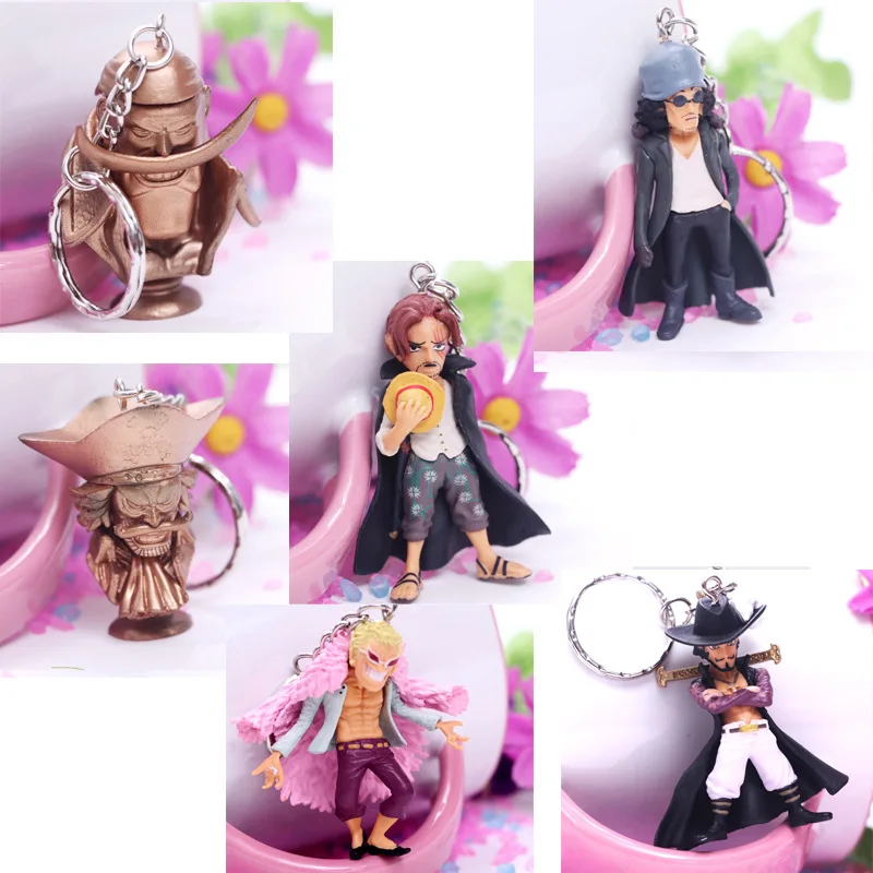 

New one piece 6pcs/set pvc action figure key ring Edward Newgate Shanks Doflamingo Roger figure keychain model toys gift doll