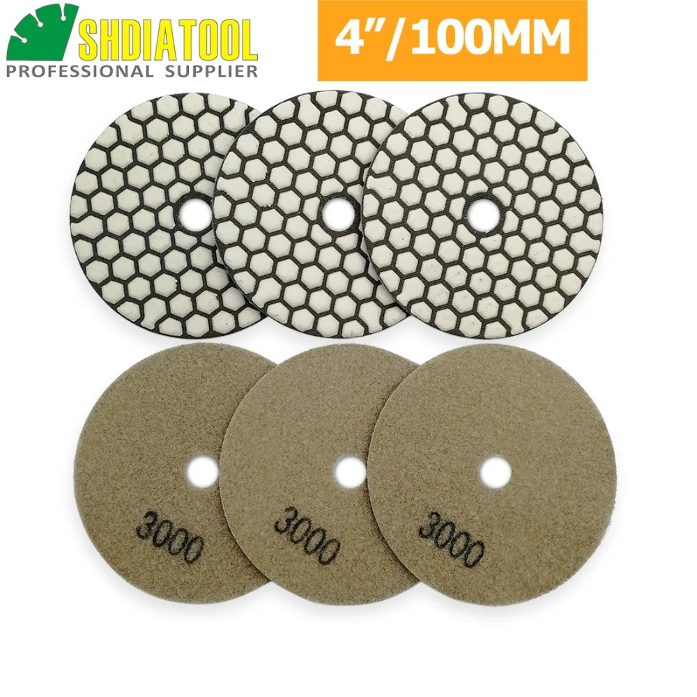 Diatool 6 шт. 4 &quot/100 мм #3000 сухой Полировальные подложки для Мрамор Гранит Керамика