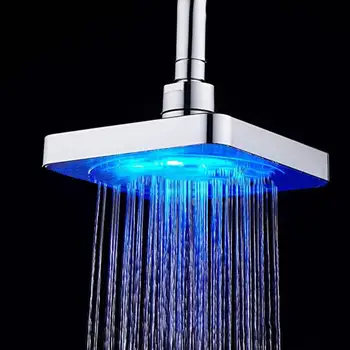 

Square Shower Head LED Head Rain Shower Head Temperature Sensor Top Spray Bathroom Shower Head 6 Inches 3 Colors Optional