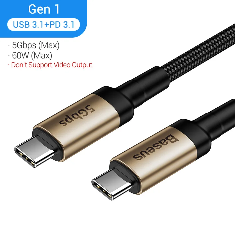 Baseus USB 3,1 usb type C к USB C кабель для MacBook PD Quick Charge 4,0 кабель для Redmi K20 Pro huawei P30 usb удлинитель - Цвет: Gen 1 Gold Black