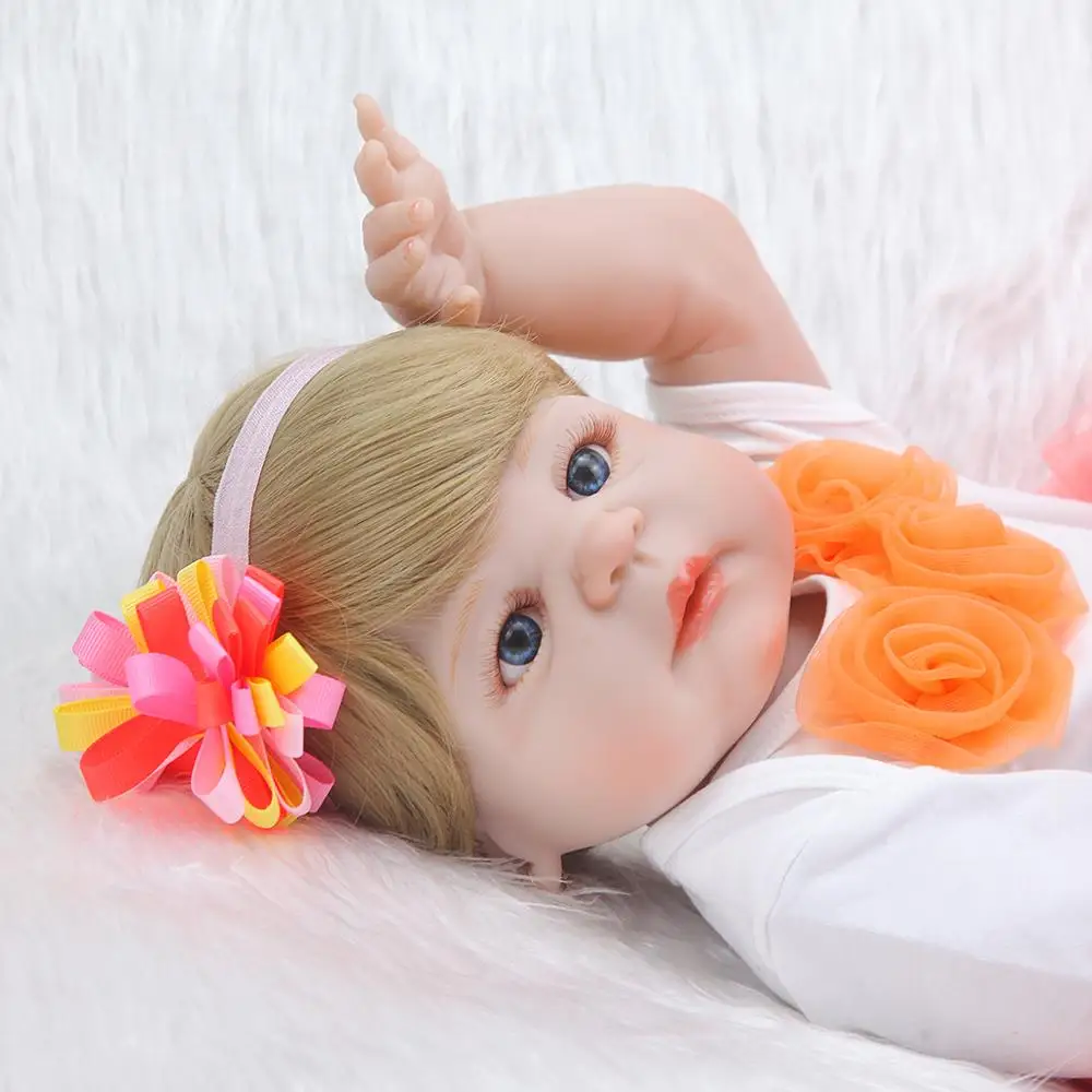 

forrsdor 55cm Soft Silicone Princess Doll in Orange Explosive Skirt bebe reborn corpo de silicone inteiro realista birthday gift