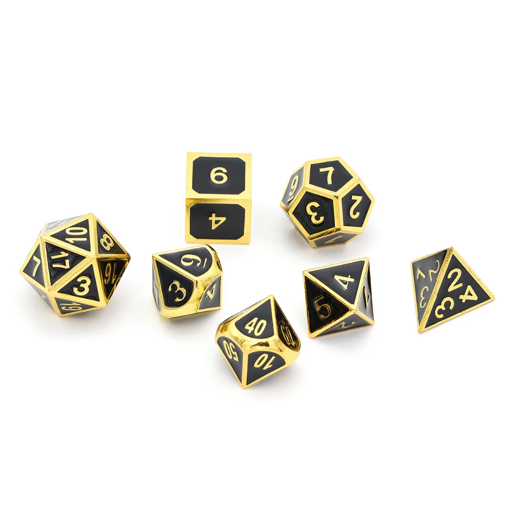 Koop Shiny Gold w Black Metal Enamel Dice D4 D6 D8 D10 D % D12 D20 voor Dungeons And Dragons RPG Dobbelstenen Gaming met Gratis Koord Pouch