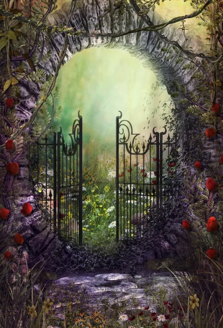 Laeacco Fairytale Garden Arch Door Scenic Baby Photography Laeacco Fairytale Garden Arch Door Scenic Baby Photography Backgrounds Customized Photographic Backdrops For Photo Studio
