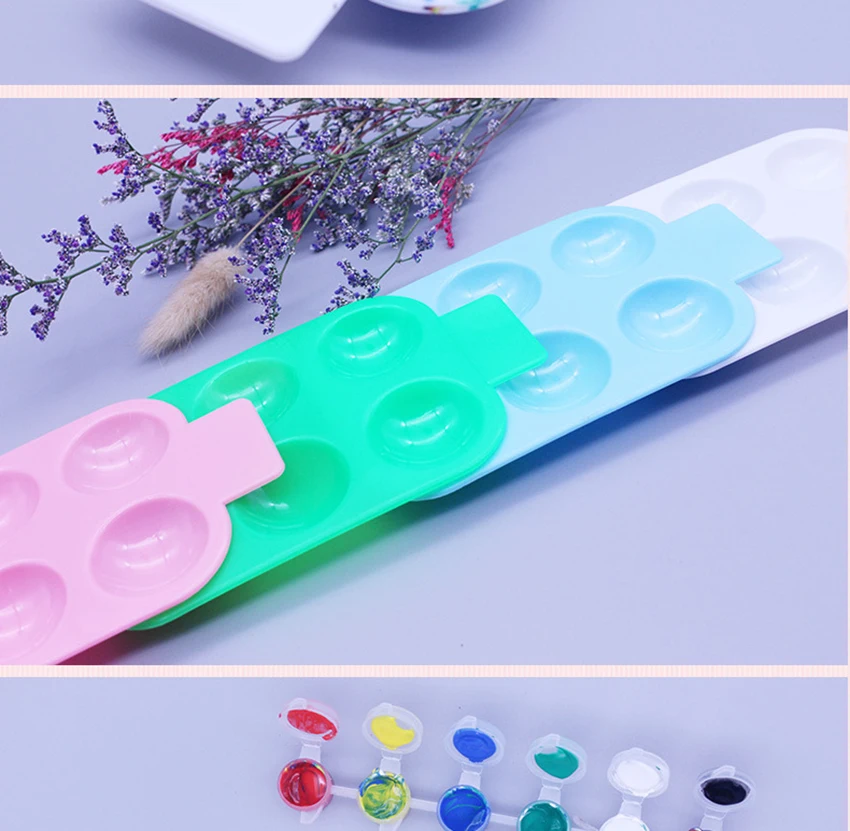 Circle Watercolor Painting Palette Plate 6 Grids Plastic Color Paletter Pallet Children Portable Drawing Tray Art Supplies