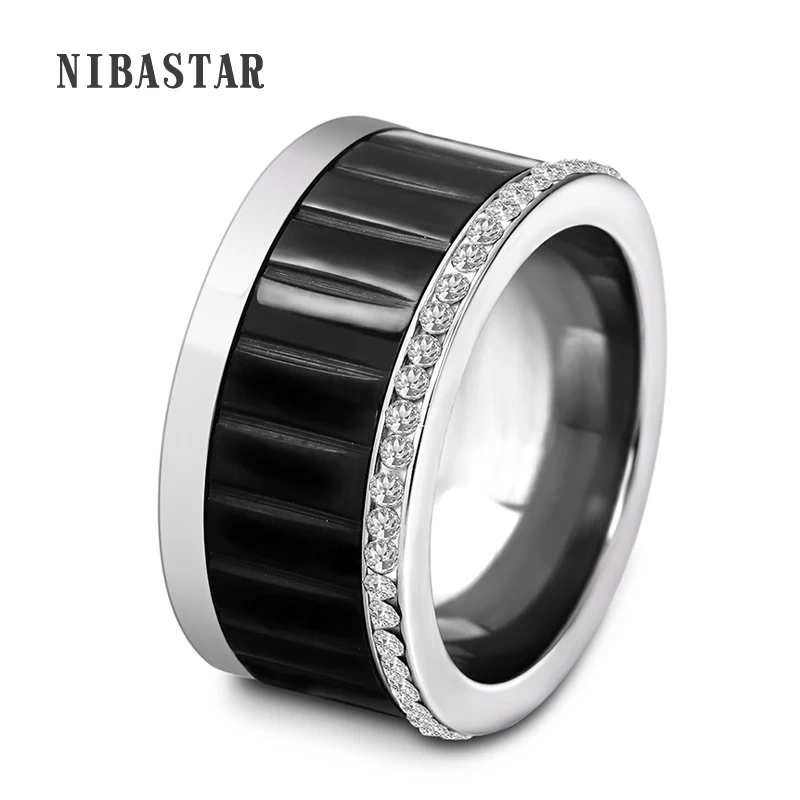 

High Quality Black Stainless Steel Wedding Bands Ring Pave CZ Crystal Ring for Men or Women Black Fashion Wedding Jewelry