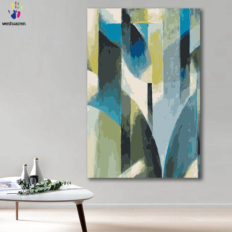 

DIY colorings pictures by numbers with colors abstract blue green Color block picture drawing painting by numbers framed Home