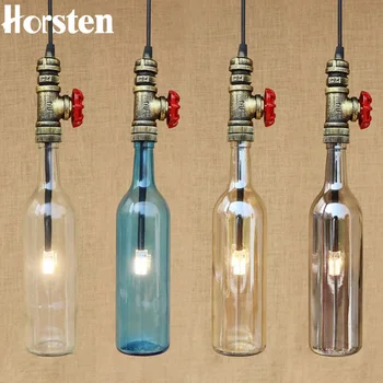 

Horsten Loft Industrial Retro Iron Pipe Pendant Light American Creative Wine Bottle Hanging Lamp For Cafe Bar Restaurant G9 LED