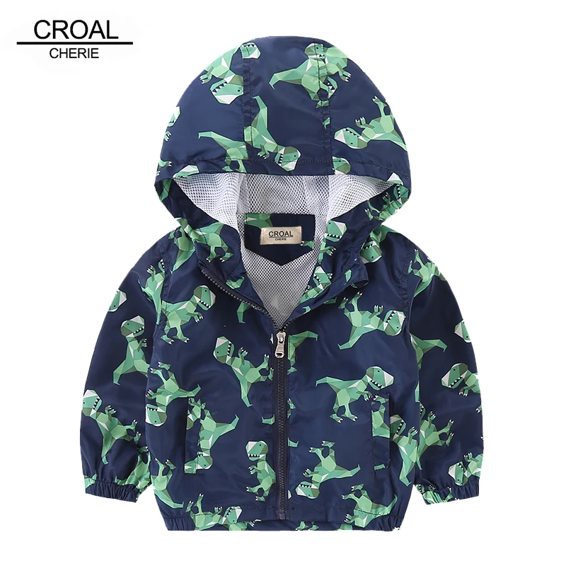 

CROAL CHERIE 90-130cm Dinosaur Printing Kids Boys Jacket Navy Windproof Spring Autumn Outerwear & Coats Children Clothes