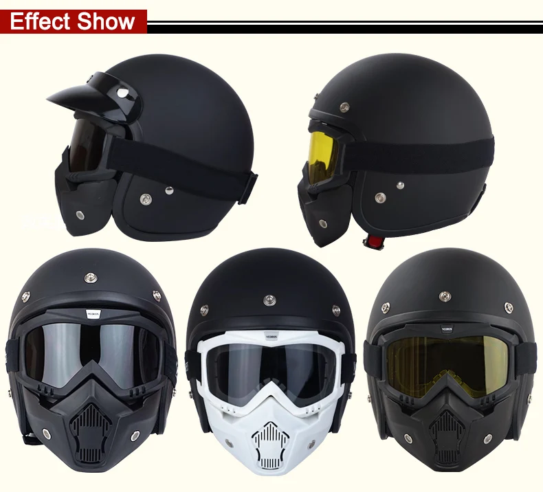 VCOROS модульная маска Съемные очки и рот фильтр идеально подходит для открытого лица мотоциклетный полушлем и винтажные шлемы
