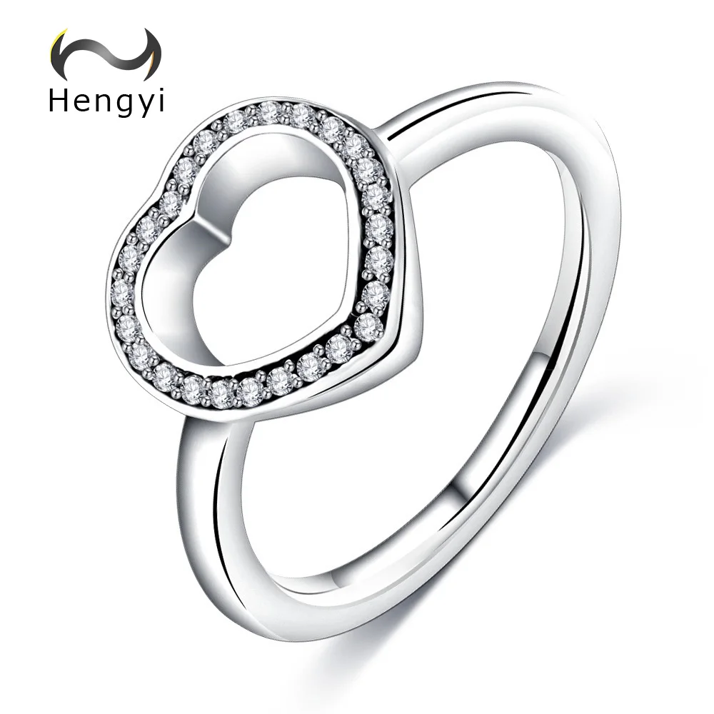 

Hengyi 100% Genuine 925 Sterling Silver Forever Clear Black CZ Heart Finger Rings for Women Jewelry Christmas Gift