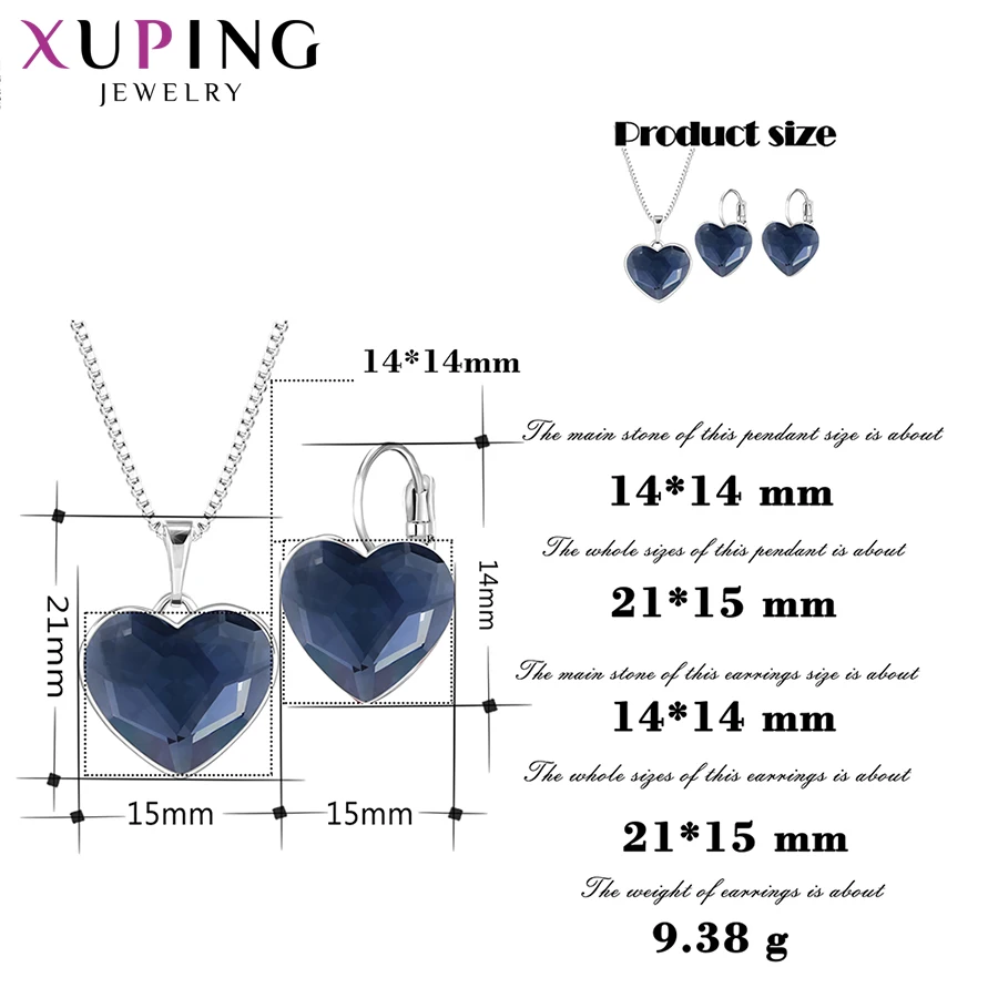 Xuping Love Heart с ожерельем/серьги комплект ювелирных изделий с кристаллами от Swarovski женские вечерние подарок на день Святого Валентина S169-60104