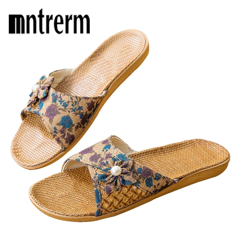 

Mntrerm Rattan Women Slippers Summer Non-slip Indoor And Outdoor Home Sneakers Soft Bottom Straw Sandals Couple Floor Slippers