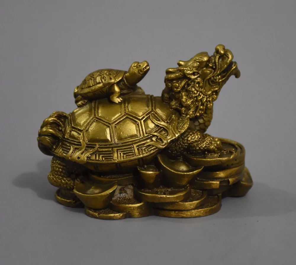 

Chinese Feng Shui Pure Brass Wealth Coin Yuan Bao Dragon Turtle Tortoise Statue