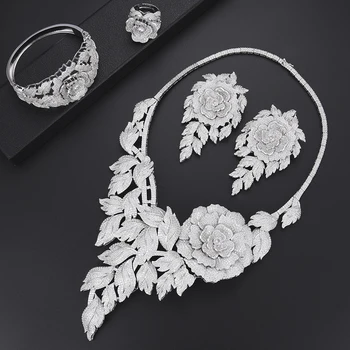 

Deluxe Blossom Dubai wedding jewelry set Necklace Earrings Sets Bangle Ring Jewelry For Women bridal jewelry sets bijoux femme