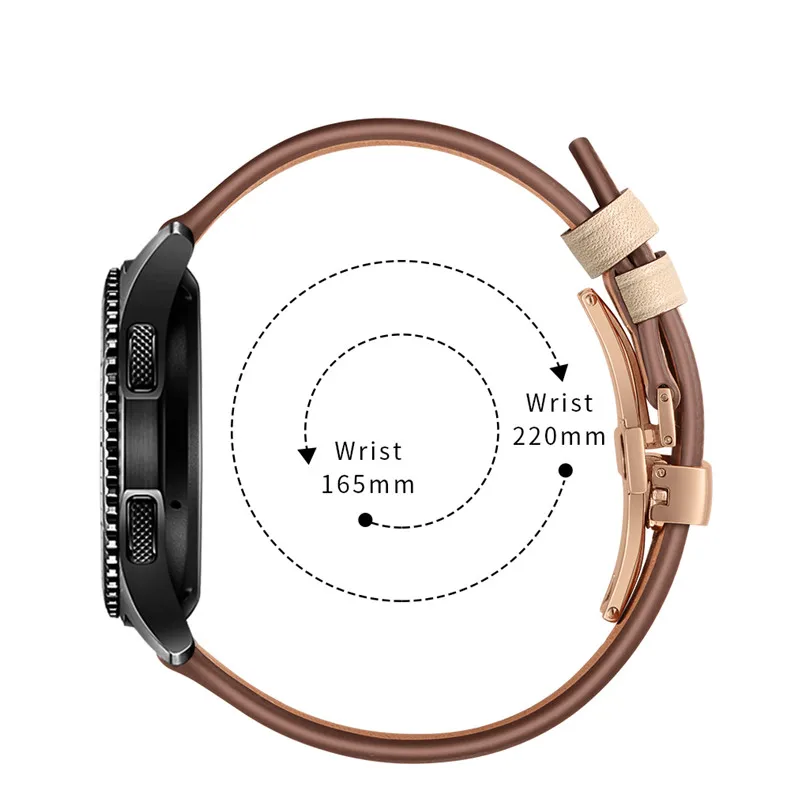 20mm 22mm Butterfly clasp Leather Band for Samsung Galaxy Watch 46mm 42mm Active Bracelet Strap for Gear Sport S3 S2 Classic