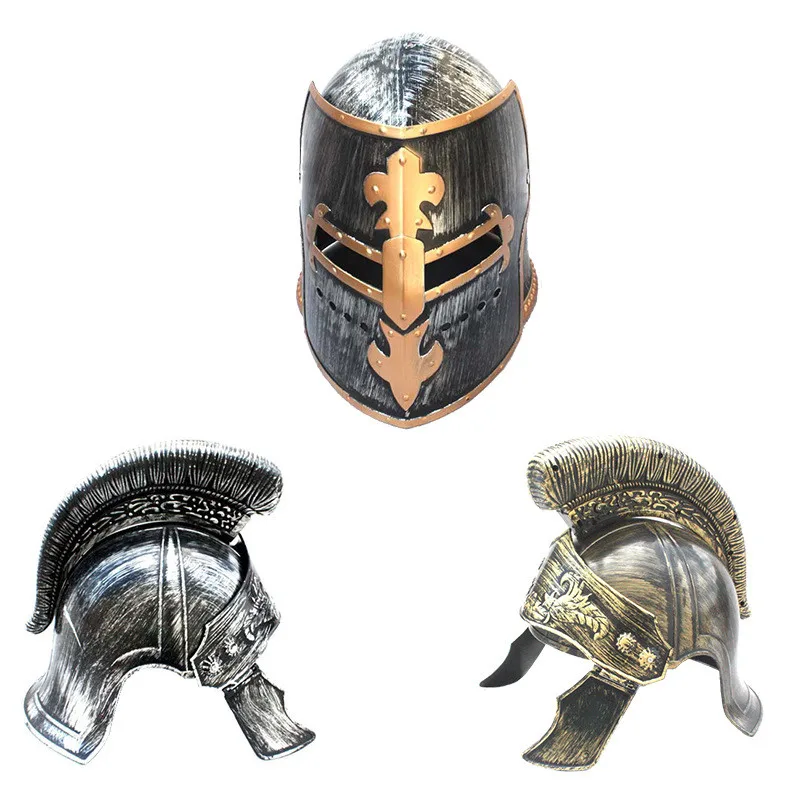 

Plastic Cosplay Masquerade Roman Hat Mask Spartan Helmet Hat Roman Warrior Samurai Hat Mask Gold Gold/Silvery Helmet for Adult