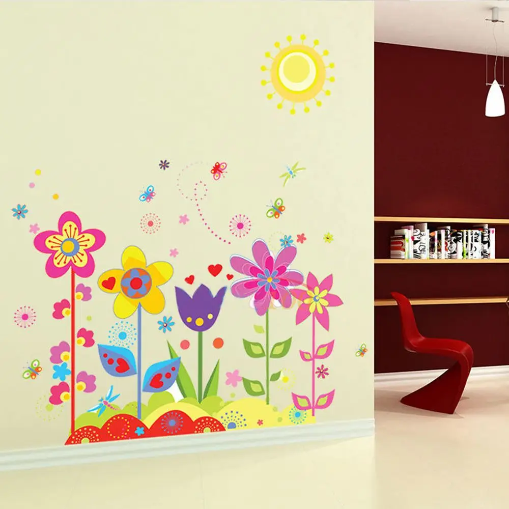2019 New Flower Butterfly Removable Decal Poster Art Mural Home Decor Kids Girls Bedroom Wall Stickers Home Room Decorations