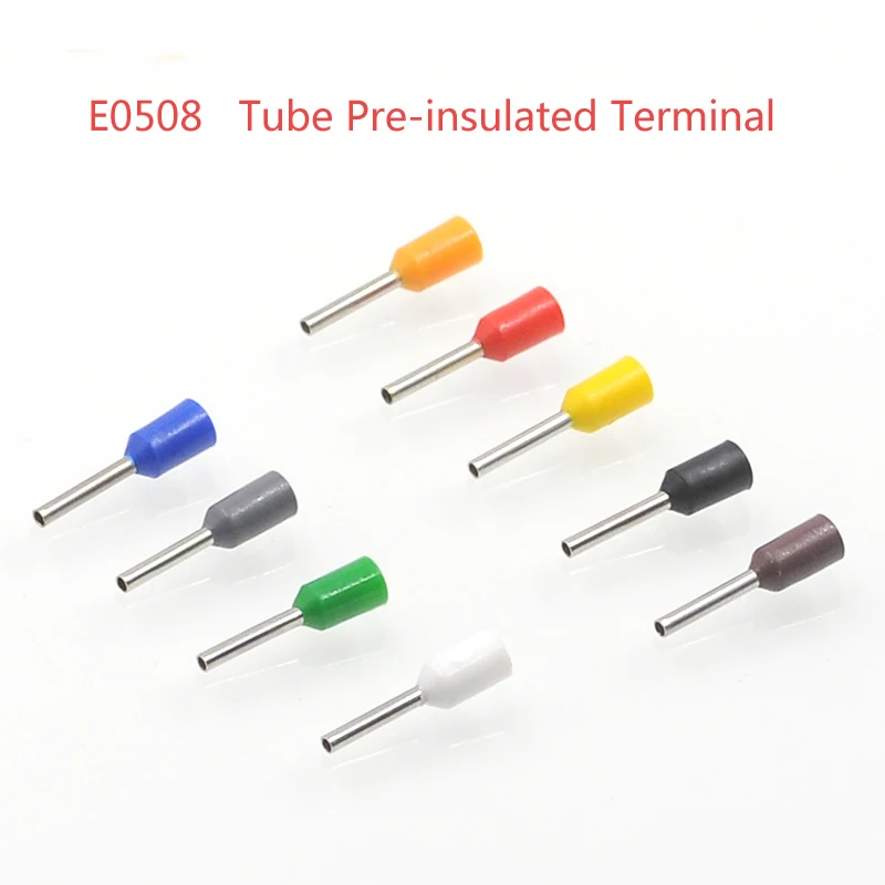 

200pcs Tube insutated cord end terminals Electrical crimp terminal wire connector E0508 wiring cable ferrules VE 22AWG 0.5mm2