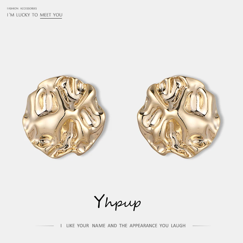 Yhpup, модные корейские серьги-гвоздики с геометрическим орнаментом, серьги из меди и золота для женщин, вечерние ювелирные изделия
