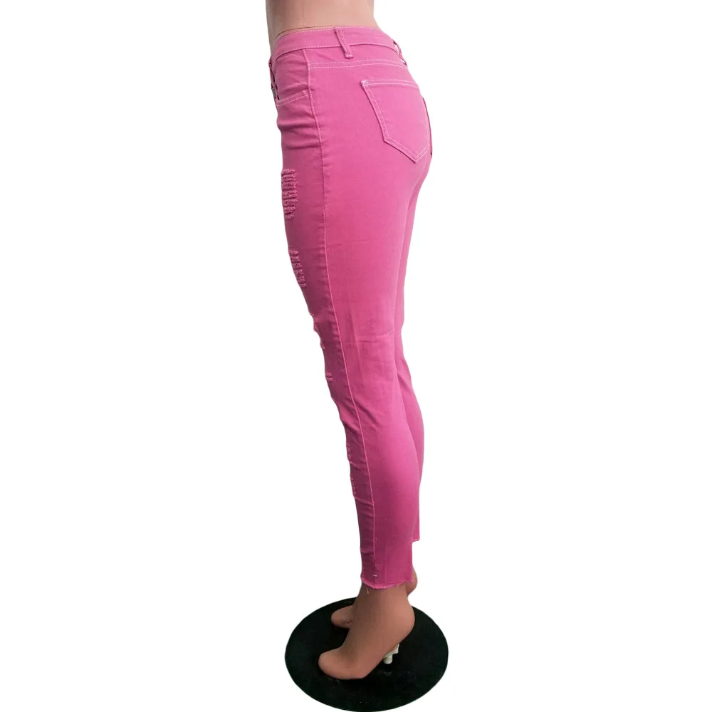 XXL неоновый зеленый оранжевый секси джинсы брюки для женщин высокая эластичная дыра повседневные джинсовые брюки уличная потертая карандаш джинсы брюки