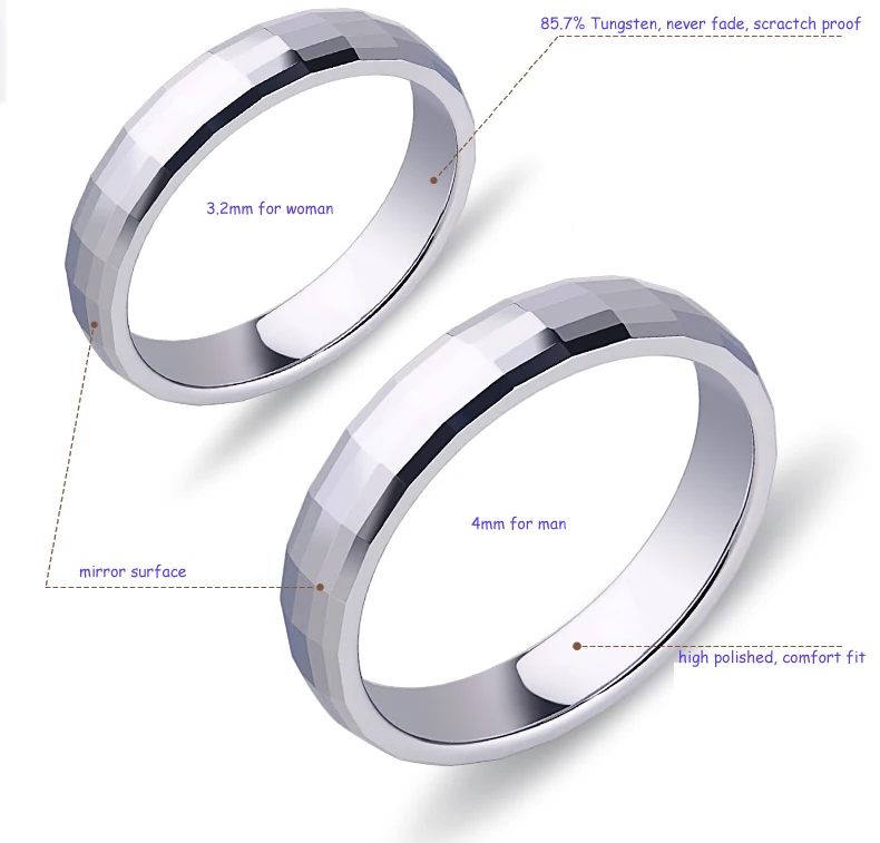 Высокое качество гравировка никогда не выцветает Белый Вольфрам кольца для пар свадьба Высокая полированная комфорт подходит размер 5-12 комфорт подходит
